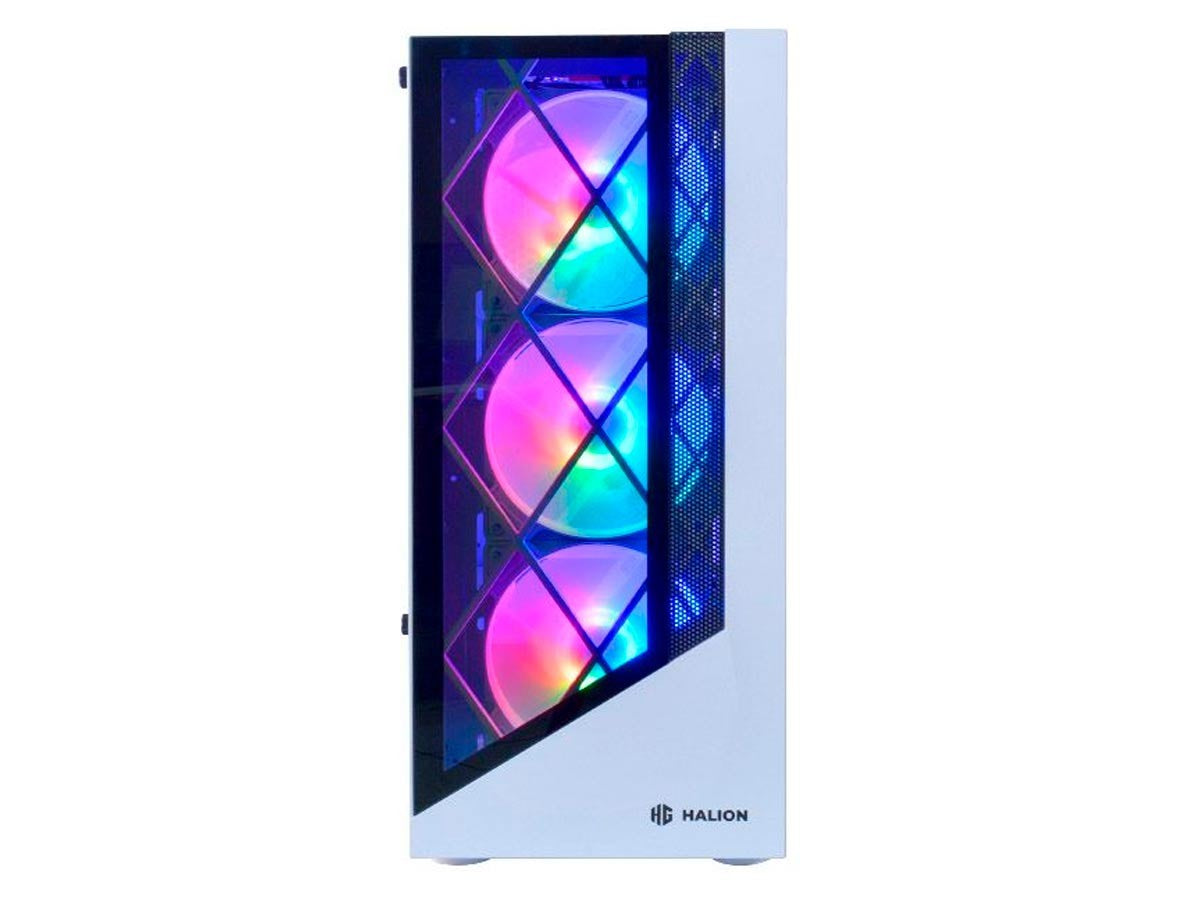 Imagen Referencial * Case Halion Dragon Fuente 500w (w-cf 500 Dragon Cr15) Panel De Vidrio, 4 Ventiladores, Led Rgb, Blanco