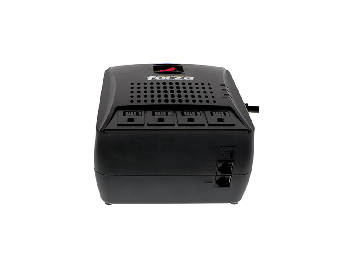 Estabilizador Forza 3000va 4 Tomas, ProtecciÓn Para LÍnea De Datos, Proteccion De Sobretenciones, Luz Led De Estado, Color Negro (fvr-3002)
