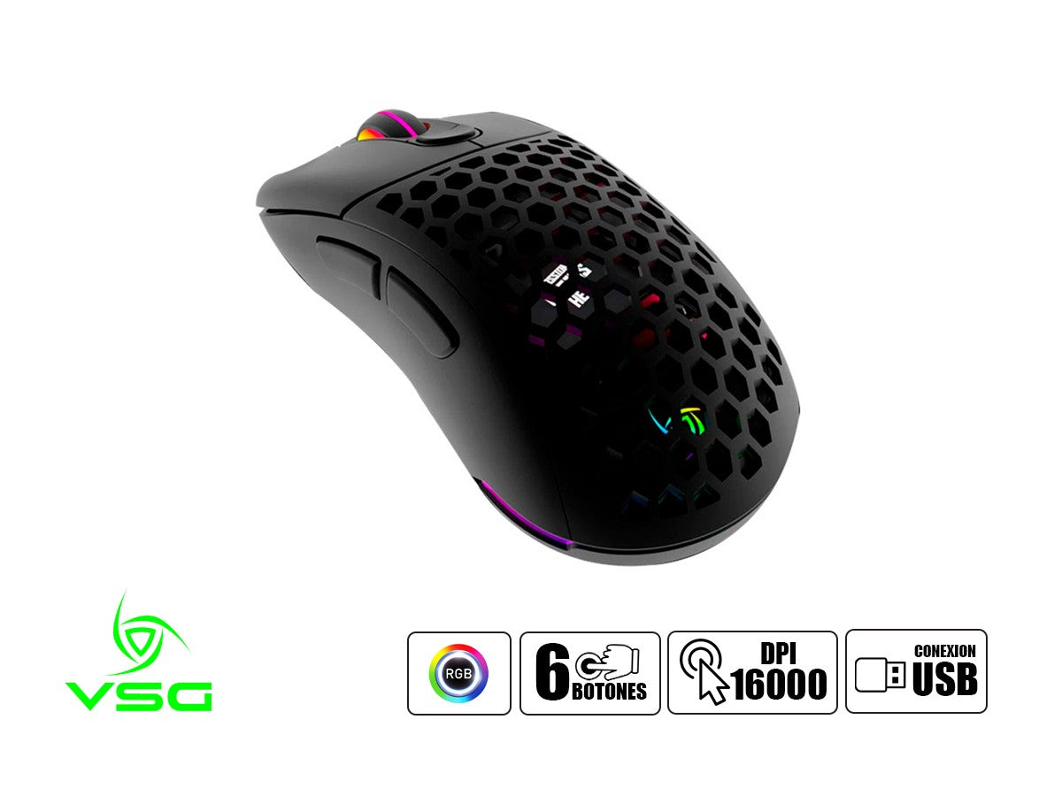 Mouse Vsg Aquila Negro Mate Gaming (vg-m550-blk-mat) Hasta 16.000 Dpi, 6 Botones, Rgb, Negr