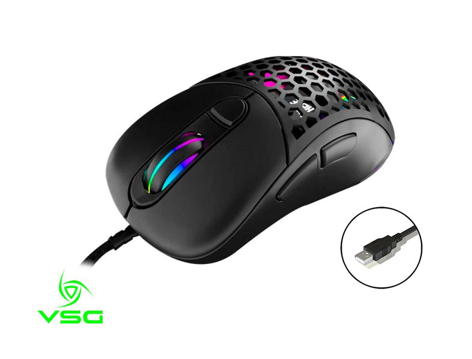 Mouse Vsg Aquila Negro Mate Gaming (vg-m550-blk-mat) Hasta 16.000 Dpi, 6 Botones, Rgb, Negr