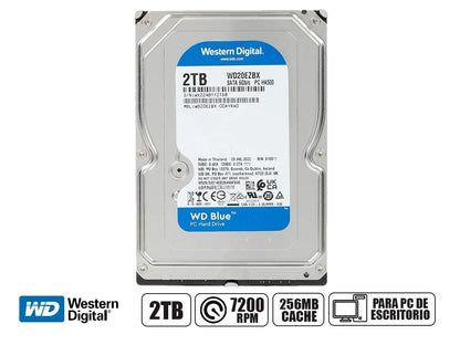Disco Duro Western Digital 2tb (wd20ezbx) Cache 256mb, 7200 Rpm, 3.5", Sata 6, Para Pc De Escritorio, Azul