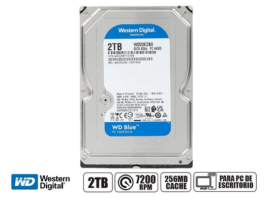 Disco Duro Western Digital 2tb (wd20ezbx) Cache 256mb, 7200 Rpm, 3.5", Sata 6, Para Pc De Escritorio, Azul