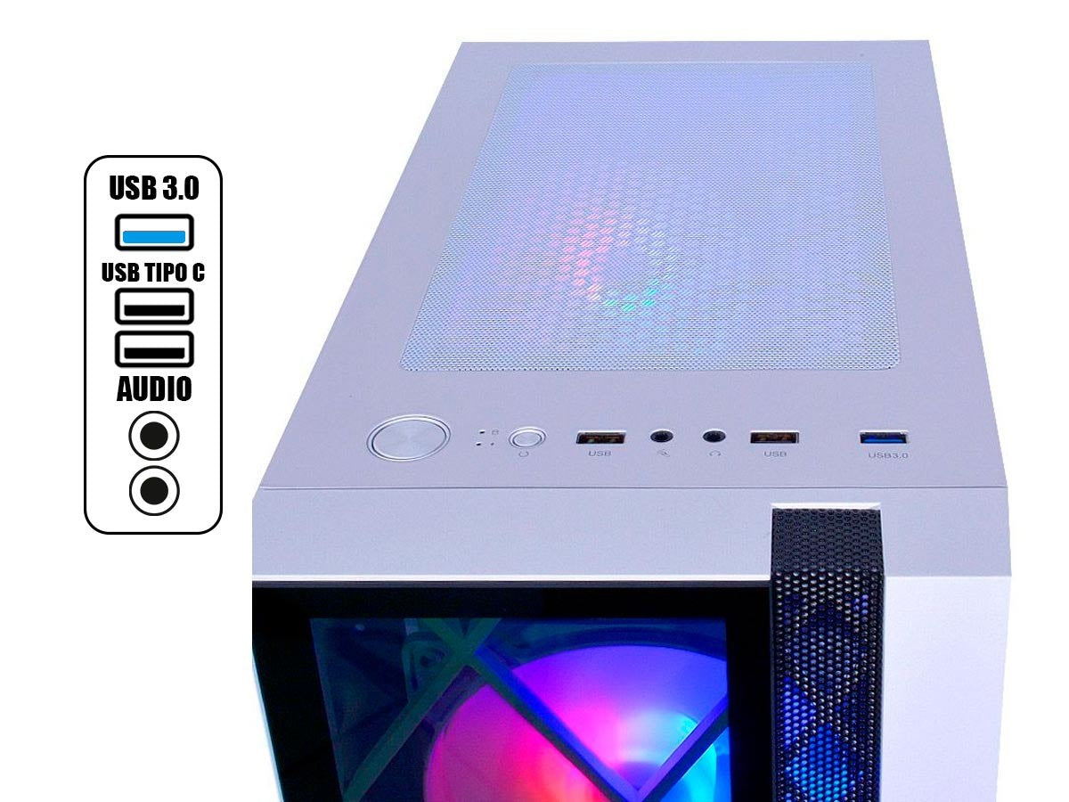 Imagen Referencial * Case Halion Dragon Fuente 500w (w-cf 500 Dragon Cr15) Panel De Vidrio, 4 Ventiladores, Led Rgb, Blanco