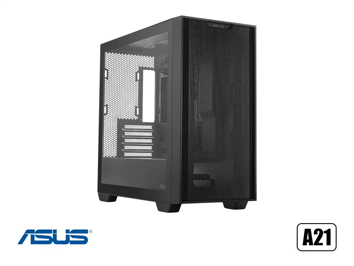 Case Asus A21 Con Malla S/fuente (90-c-asus-a21_bk) Panel De Vidrio, Negro, Micro Atx