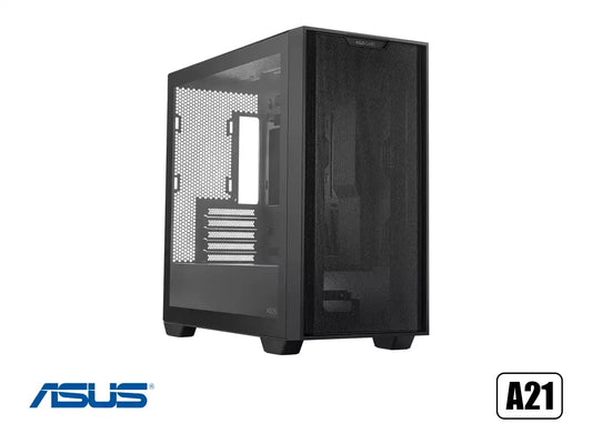 Case Asus A21 Con Malla S/fuente (90-c-asus-a21_bk) Panel De Vidrio, Negro, Micro Atx