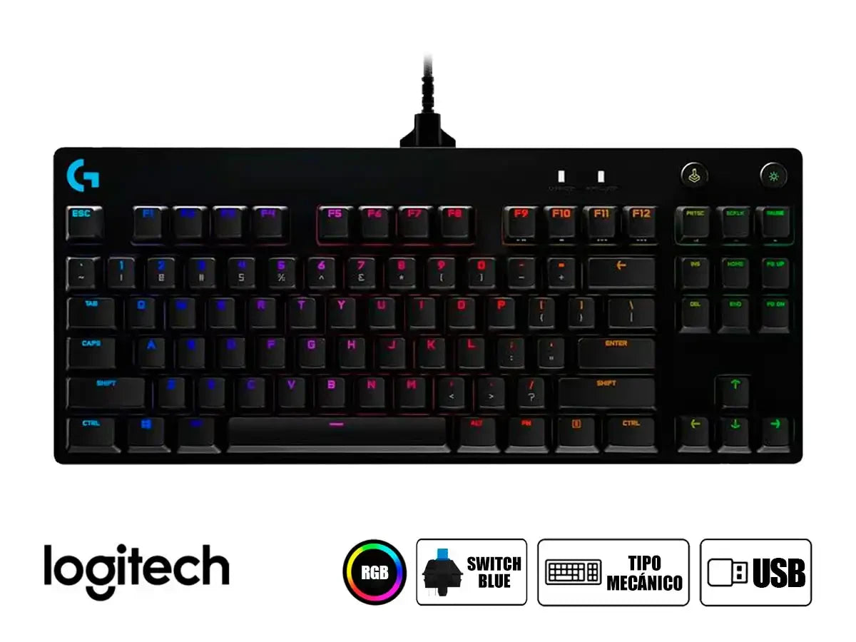Teclado Gamer Logitech G Pro (920-009388) Mecanico, Switch Blue, Led Rgb, Negro