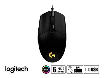 Mouse Logitech G203 Lightsync Gaming (910-005790) Hasta 8000 Dpi, 6 Botones Programables, Rgb, Negro