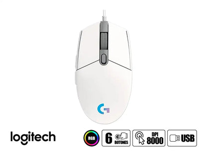 Mouse Logitech G203 Lightsync Gaming (910-005791) Hasta 8000 Dpi, 6 Botones Programables, Rgb, Blanco