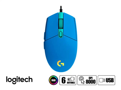 Mouse Logitech G203 Lightsync Gaming (910-005792) Hasta 8000 Dpi, 6 Botones Programables, Rgb, Azul