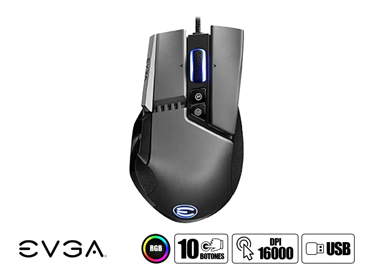 Mouse Evga X17 Gaming (903-w1-17gr-kr) Hasta 16.000 Dpi, 10 Botones, Rgb, Gris