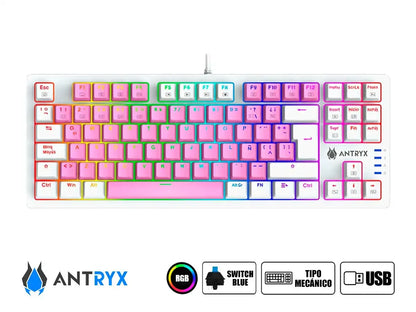 Teclado Gamer Antryx Chrome Storm Mk840 Pink (amk-cs840pbl-sp) Mecanico, Switch Blue, Rosado