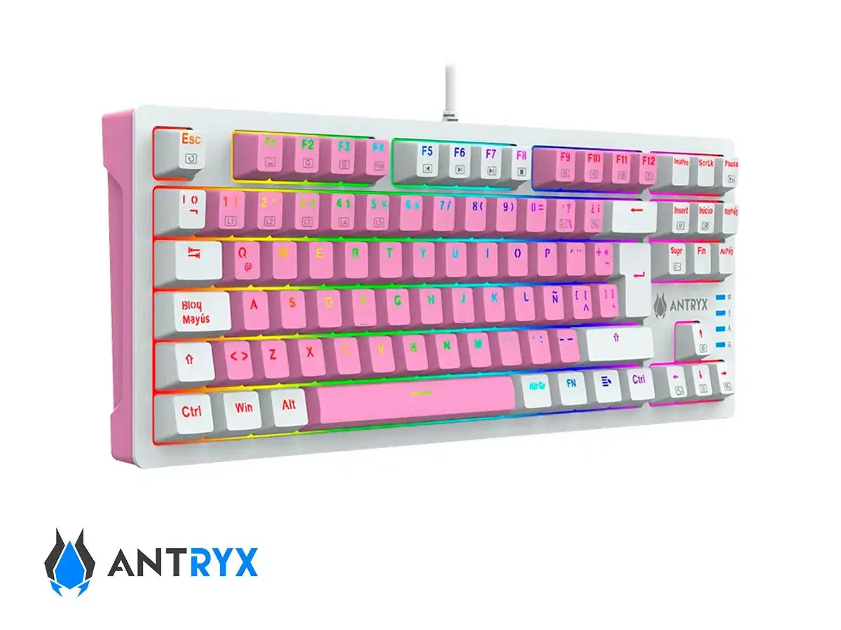 Teclado Gamer Antryx Chrome Storm Mk840 Pink (amk-cs840pbl-sp) Mecanico, Switch Blue, Rosado