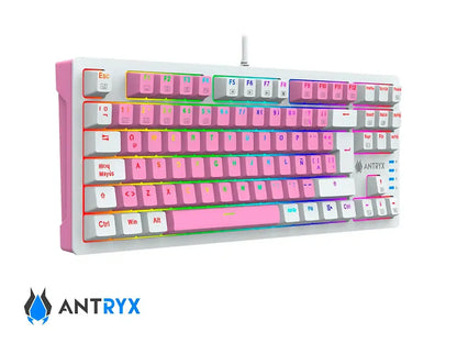 Teclado Gamer Antryx Chrome Storm Mk840 Pink (amk-cs840pbl-sp) Mecanico, Switch Blue, Rosado