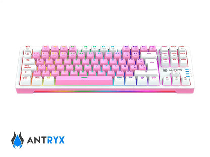 Teclado Gamer Antryx Chrome Storm Mk840 Pink (amk-cs840pbl-sp) Mecanico, Switch Blue, Rosado