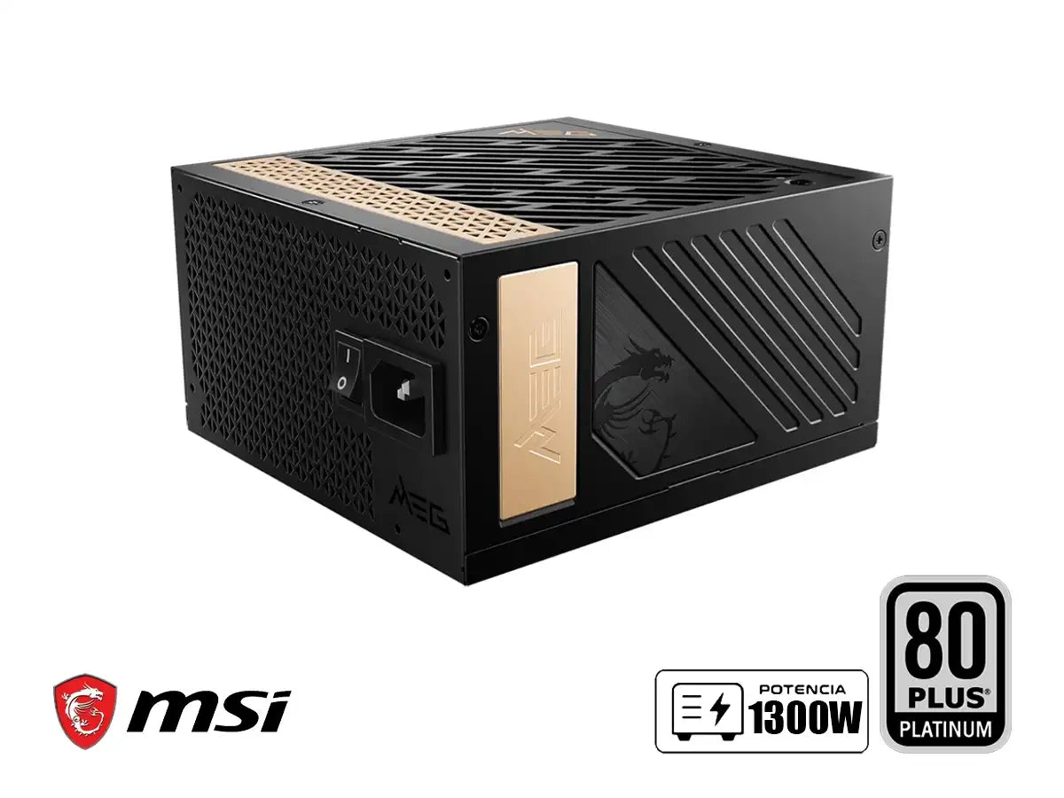 Fuente De Poder Msi 1300w Meg Ai (meg Ai1300p Pcie5) Atx, 80 Plus Platinum, Modular, Negro, Pcie 5