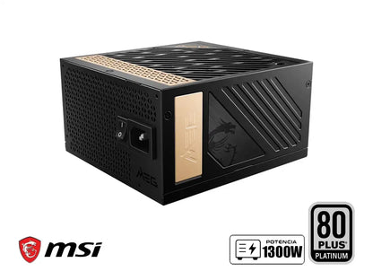 Fuente De Poder Msi 1300w Meg Ai (meg Ai1300p Pcie5) Atx, 80 Plus Platinum, Modular, Negro, Pcie 5
