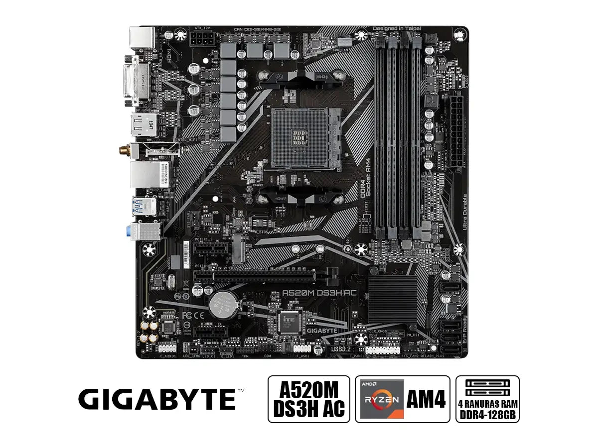 Placa Madre Gigabyte A520m Ds3h Ac Wifi (a520m Ds3h Ac) Socket Am4, Ram Ddr4 Buss 4733oc Mhz