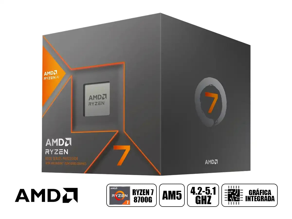 Procesador Amd Ryzen 7 8700g 4.2ghz Hasta 5.1ghz 16mb (100-100001236box) Am5, 8 Nucleos, Radeon Graphics