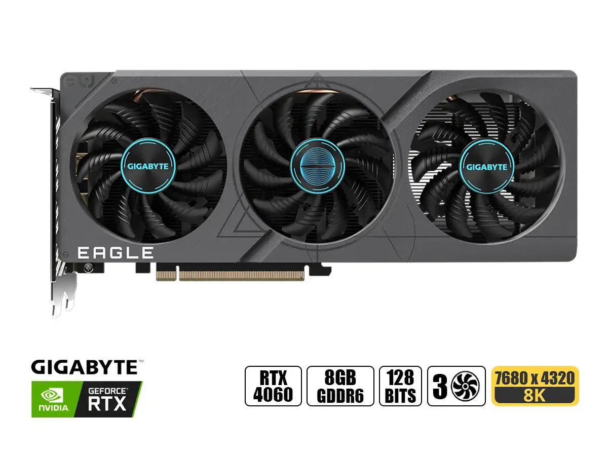 Tarjeta De Video Gigabyte Geforce Rtx 4060 Eagle Oc 8gb Gddr6 (gv-n4060eagle Oc-8gd) Nvidia 128 Bits, 3 Ventiladores
