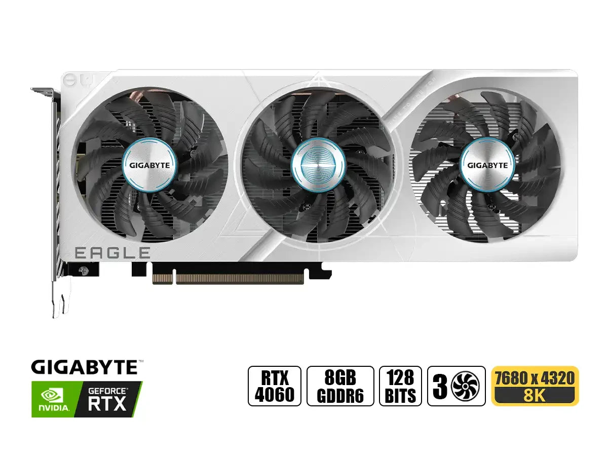 Tarjeta De Video Gigabyte Geforce Rtx 4060 Eagle Oc Ice 8gb Gddr6 (gv-n4060eagle-oc-ice-8gd) Nvidia 128 Bits, Blanco, 3 Ventiladores