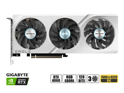 Tarjeta De Video Gigabyte Geforce Rtx 4060 Eagle Oc Ice 8gb Gddr6 (gv-n4060eagle-oc-ice-8gd) Nvidia 128 Bits, Blanco, 3 Ventiladores