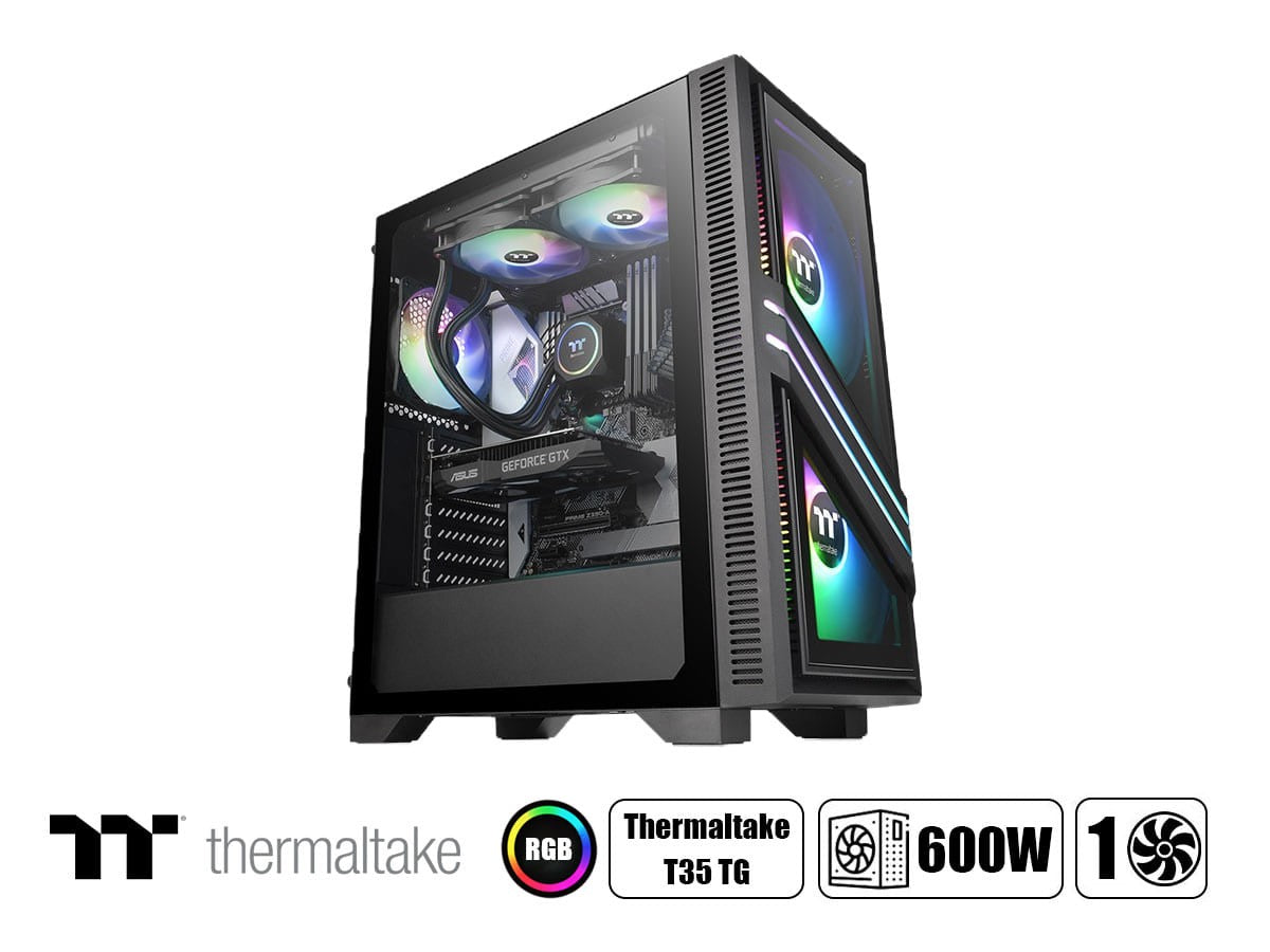 Case Thermaltake Versa T35 Tg Fuente 600w (ca-3r7-60m1wu-00) Paneles De Vidrio, 1 Ventilador, Led Rgb, Negro
