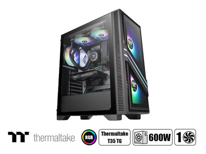 Case Thermaltake Versa T35 Tg Fuente 600w (ca-3r7-60m1wu-00) Paneles De Vidrio, 1 Ventilador, Led Rgb, Negro