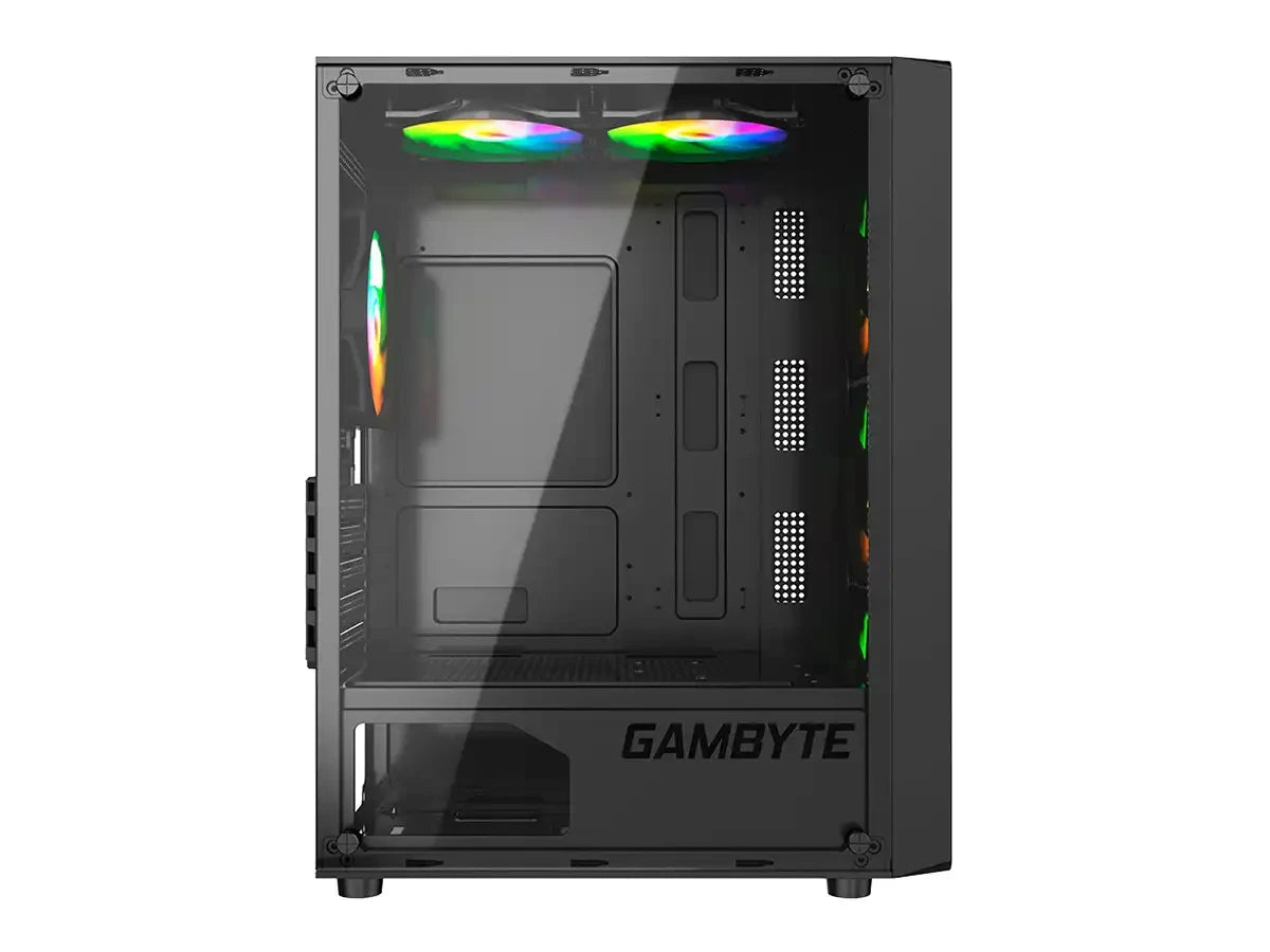 Case Gambyte Shield S/fuente (cs-shi4rbwkg-lg) Paneles De Vidrio, 5 Ventiladores, Led Rainbow, Negro