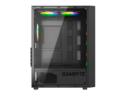 Case Gambyte Shield S/fuente (cs-shi4rbwkg-lg) Paneles De Vidrio, 5 Ventiladores, Led Rainbow, Negro