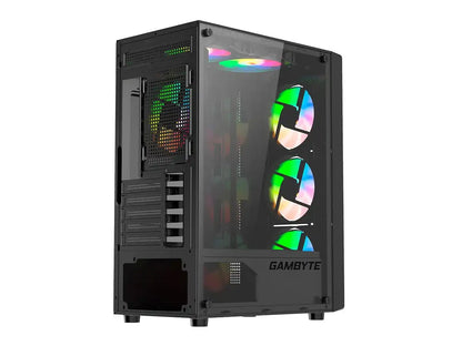 Case Gambyte Shield S/fuente (cs-shi4rbwkg-lg) Paneles De Vidrio, 5 Ventiladores, Led Rainbow, Negro