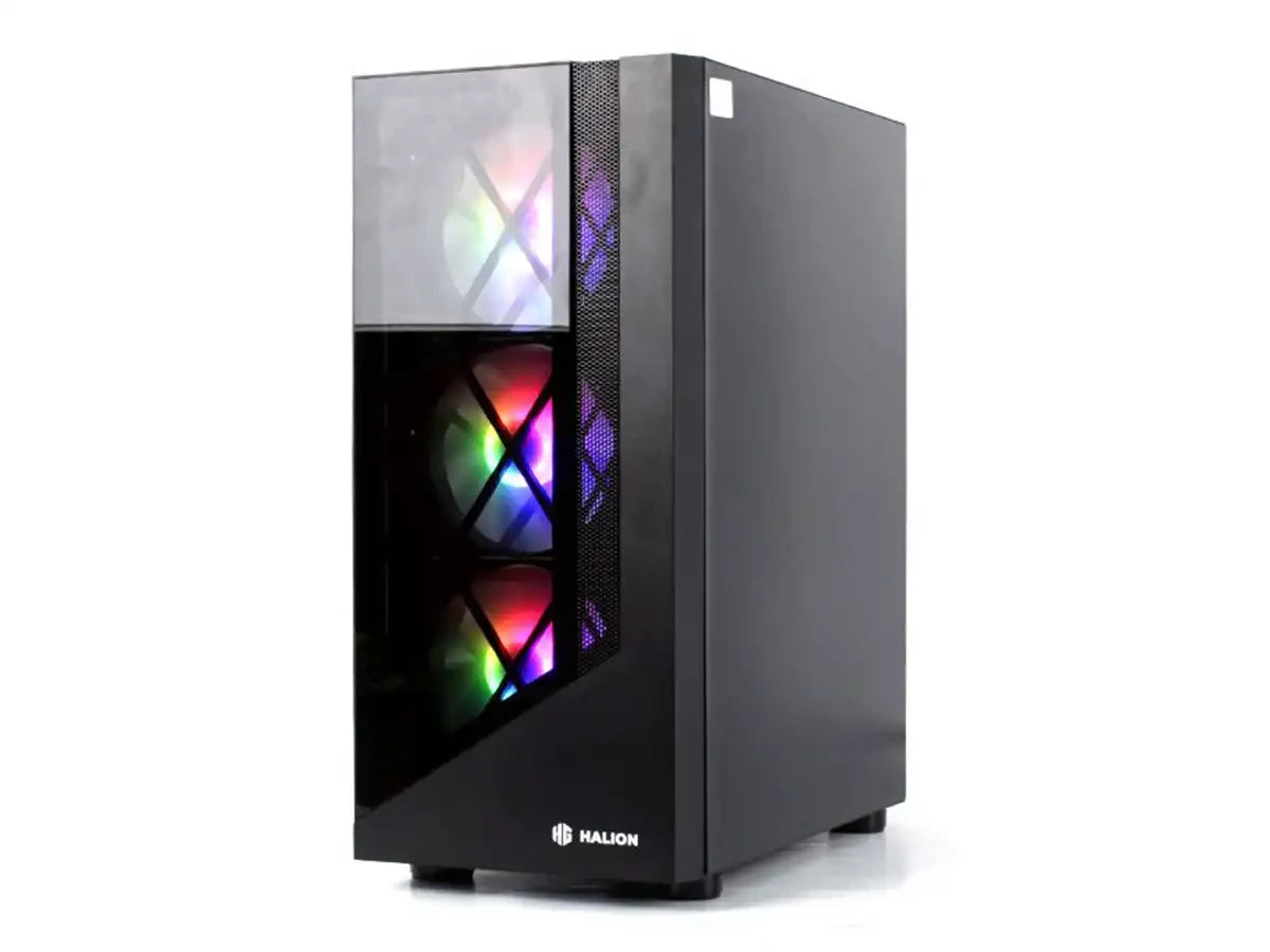 Case Halion Dragon Fuente 500w (cf 500 Dragon Cr15) Panel De Vidrio, 4 Ventiladores, Led Rgb, Negro