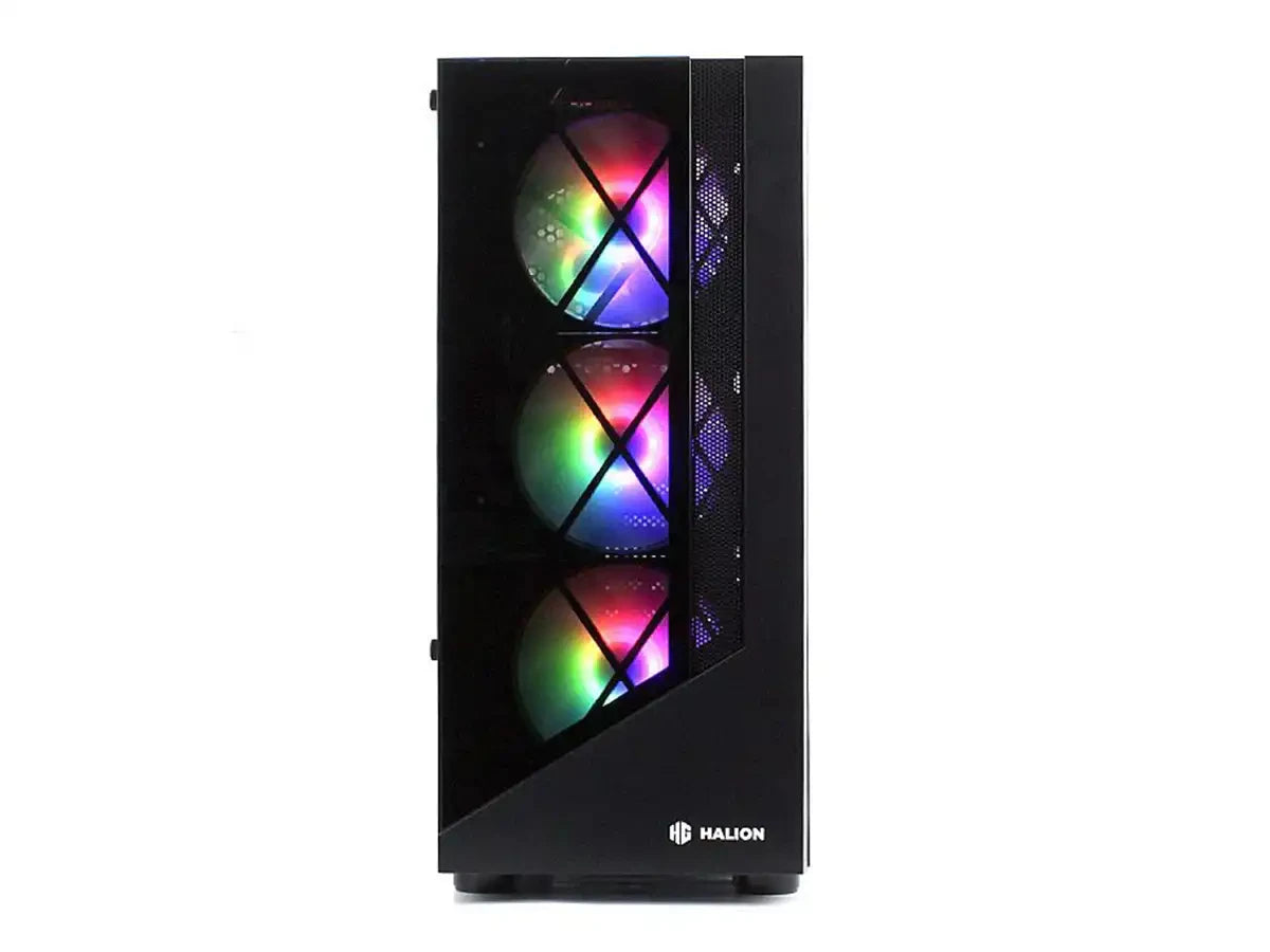Case Halion Dragon Fuente 500w (cf 500 Dragon Cr15) Panel De Vidrio, 4 Ventiladores, Led Rgb, Negro