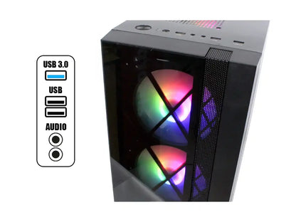 Case Halion Dragon Fuente 500w (cf 500 Dragon Cr15) Panel De Vidrio, 4 Ventiladores, Led Rgb, Negro
