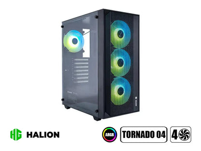 Case Halion Tornado 04 Fuente 600w (c-ha-tornado-04-n) Panel De Vidrio, 4 Ventiladores, Led Argb, Negro