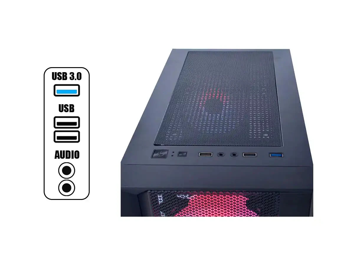 Case Halion Tornado 04 Fuente 600w (c-ha-tornado-04-n) Panel De Vidrio, 4 Ventiladores, Led Argb, Negro