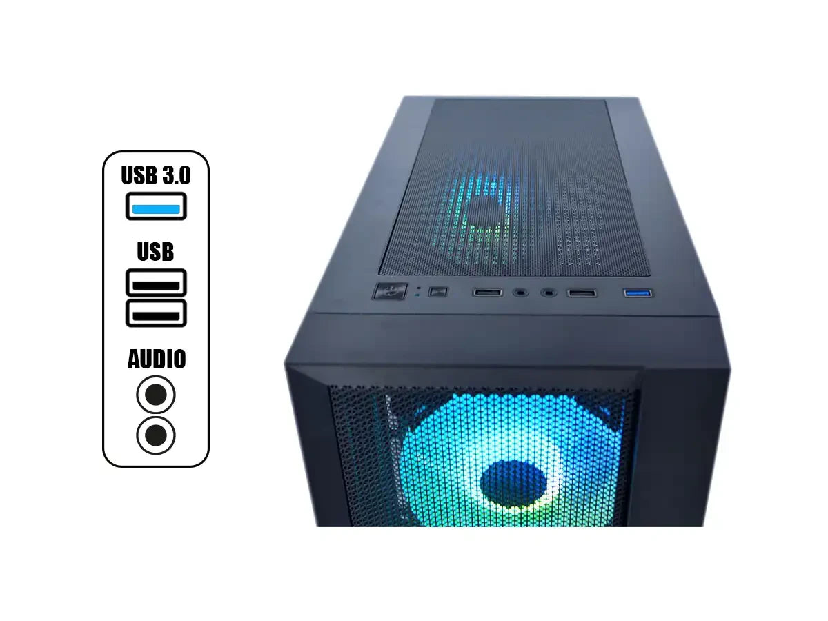 Case Halion Tornado 03 Fuente 600w (c-ha-tornado-03-n) Panel De Vidrio, 4 Ventiladores, Led Argb, Negro
