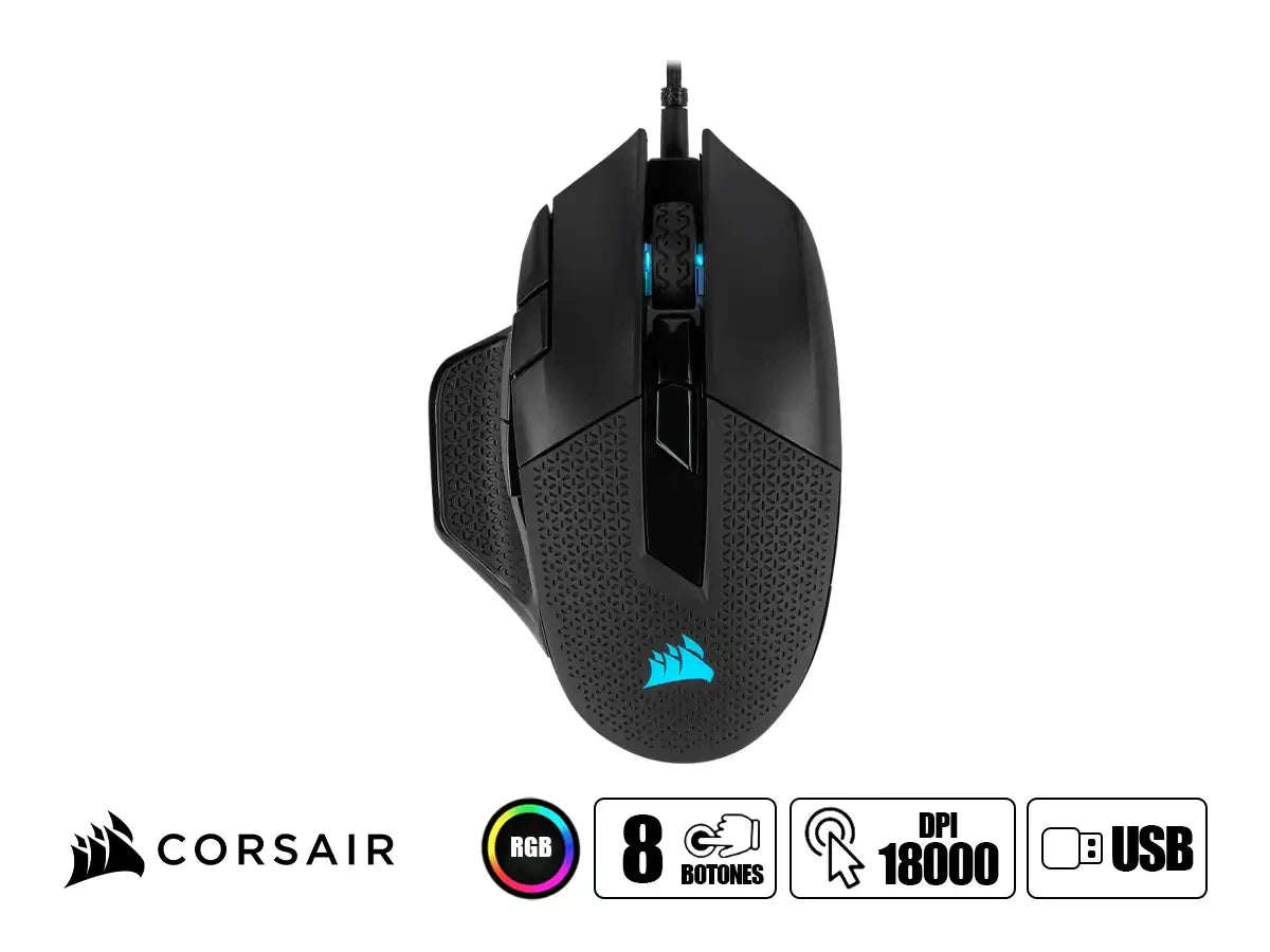 Mouse Corsair Nightsword Rgb Gaming (ch-9306011-na) Hasta 18.000 Dpi, 8 Botones Programables, Rgb, Negro