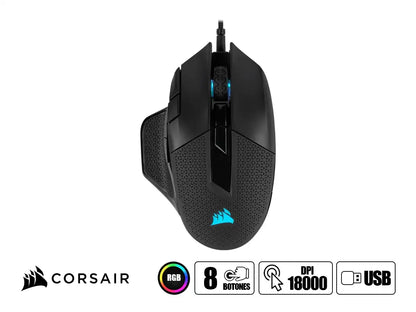 Mouse Corsair Nightsword Rgb Gaming (ch-9306011-na) Hasta 18.000 Dpi, 8 Botones Programables, Rgb, Negro