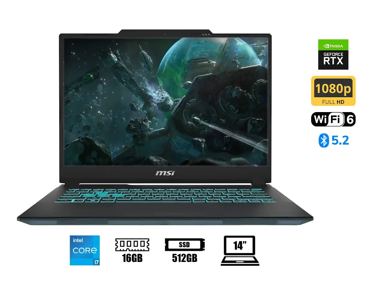 Laptop Msi Core I7-13620h Cyborg 14 A13vf-018us Gaming (cyborg1413018) 14" Fhd 144hz, Ram 16gb, Ssd 512gb, Nvidia Rtx 4060 8gb, Win11, Negro, 13gen