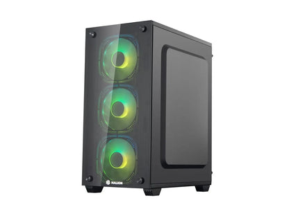 Case Halion Ragnarok Fuente 550w (ragnarok 323) Panel De Vidrio Templado, Malla Frontal, 4 Ventiladores Rgb