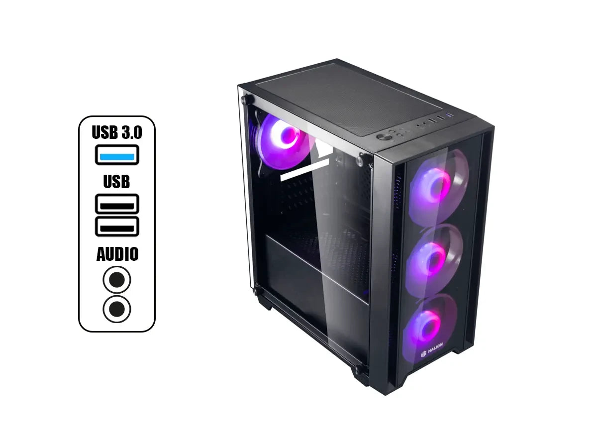 Case Halion Ragnarok Fuente 550w (ragnarok 320) Panel Lateral Y Frontal De Vidrio Templado, 4 Ventiladores Rgb