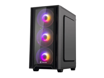 Case Halion Ragnarok Fuente 550w (ragnarok 320) Panel Lateral Y Frontal De Vidrio Templado, 4 Ventiladores Rgb