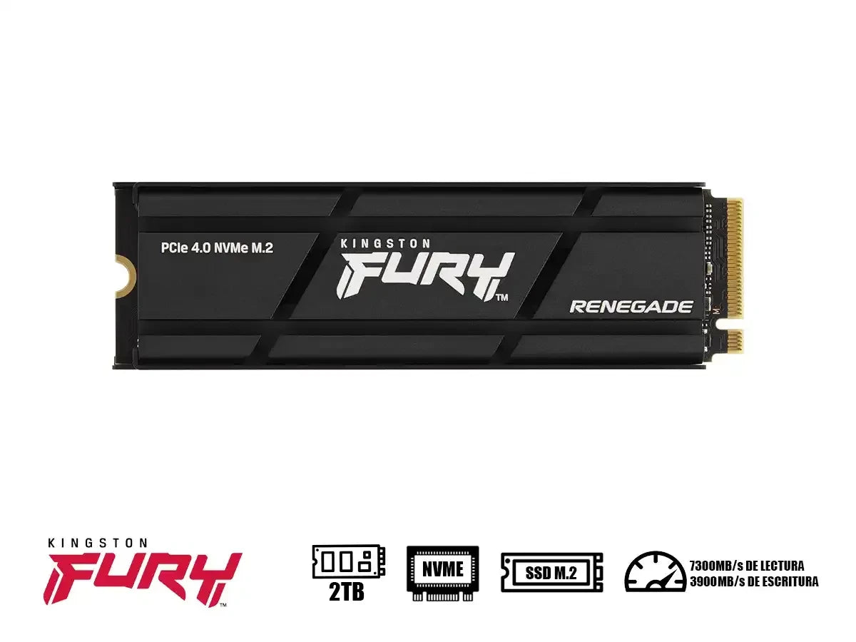 Unidad De Almacenamiento Ssd M.2 Pcie Kingston Fury 2tb Nvme Renegade, 2280 (sfyrdk/2000g) 7300mb/s , C/discipador