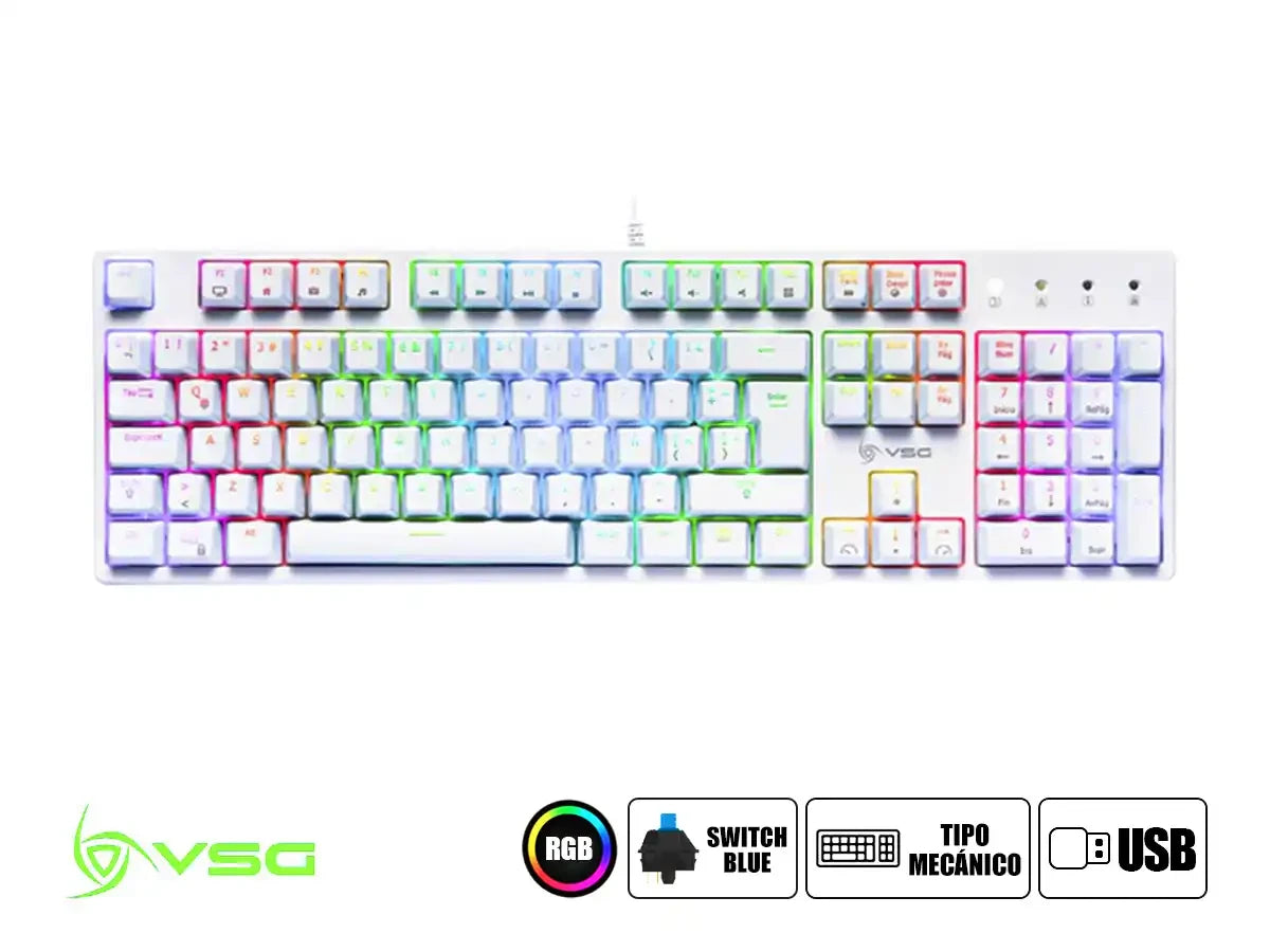Teclado Gamer Vsg Alnilam (vg-km983-wht-blu) Mecanico, Switch Blue, Led Rgb, Blanco