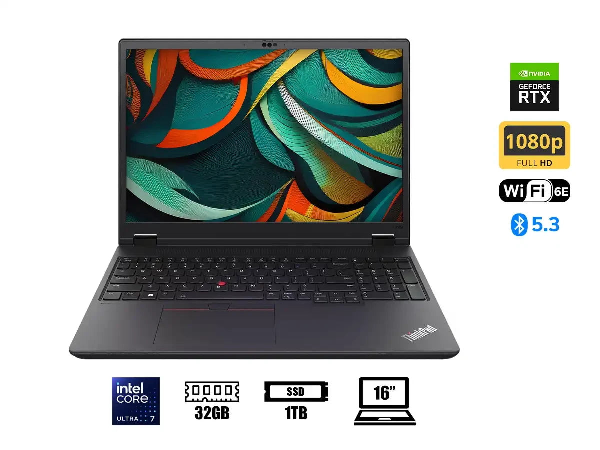 Laptop Lenovo Core Ultra 7 155h Thinkpad P16v Gen 2 (21ky000nlm) Pantalla 16" Wuxga, Ram 32gb, Ssd 1tb, Rtx 1000 Ada 6gb, Win11 Pro, Negro