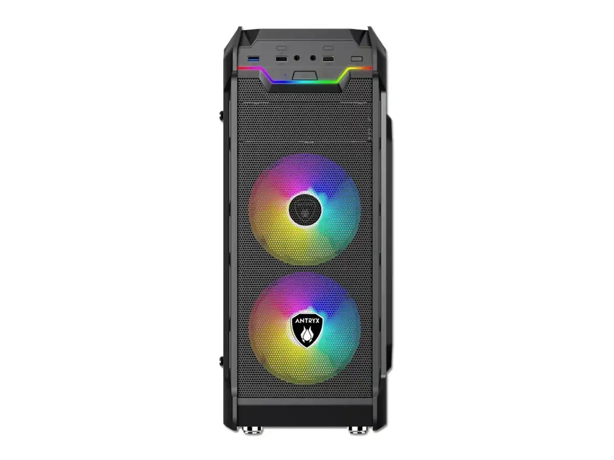 Case Antryx Rx Vortex Tg Argb Fuente 600w (ac-rx375tgk-600cpr1) Panel De Vidrio, 3 Ventiladores, Negro