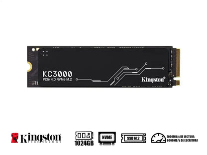 Unidad De Almacenamiento Ssd M.2 Pcie Kingston 1024gb Nvme Kc3000, 2280 (skc3000s/1024g) 7000mb/s