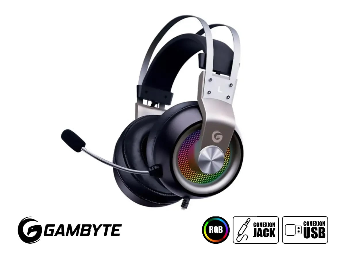 Auricular Gambyte Blood Lord Gaming 7.1 (bmbh357ah) Con Microfono, Interfaz Usb, Jack 3.5 Mm, Rgb, Gris