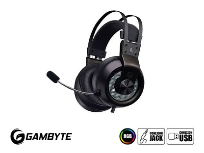 Auricular Gambyte Blood Lord Gaming 7.1 (bmbh357ab) Con Microfono, Interfaz Usb, Jack 3.5 Mm, Rgb, Negro