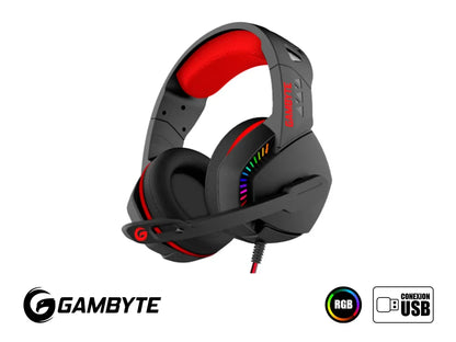 Auricular Gambyte Divine Pro Gaming 7.1 (gi-divine-kt) Con Microfono, Interfaz Usb, Led Rgb, Negro C/ Rojo